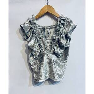 NEW IF SO girl's velvet ruffle top in silver